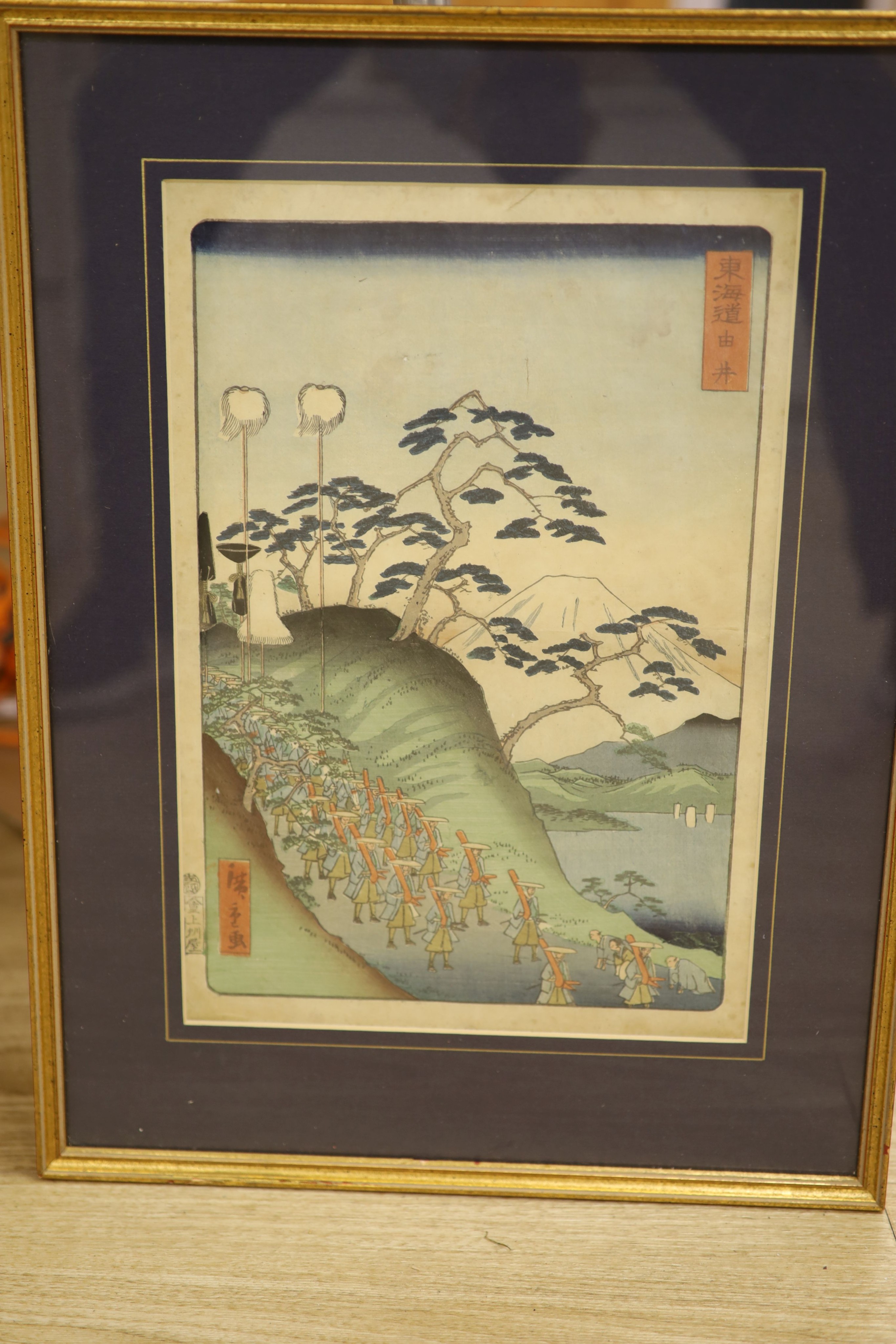 Japanese School, eight assorted woodblock prints including works by Kuniyoshi and Hiroshige, largest 37 x 24cm